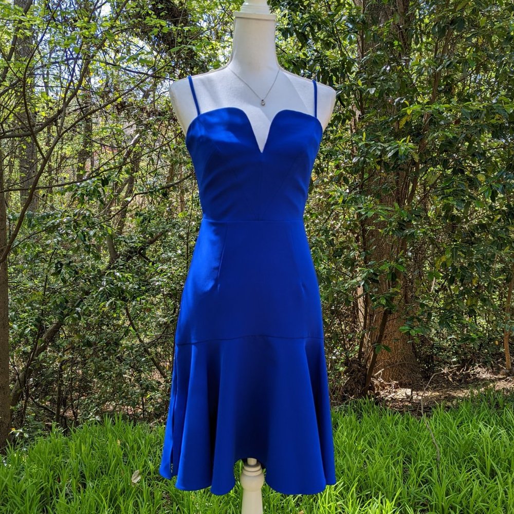 MILLY Italian Cady Kelly Dress V-Neck in Cobalt Blue Size 0 Brand New NWT